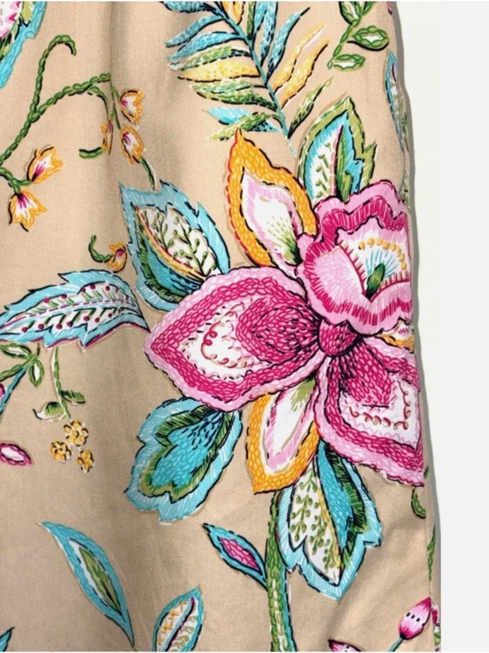 Talbots Petites 2P Floral A-Line Skirt Tropical Tan Pink Teal